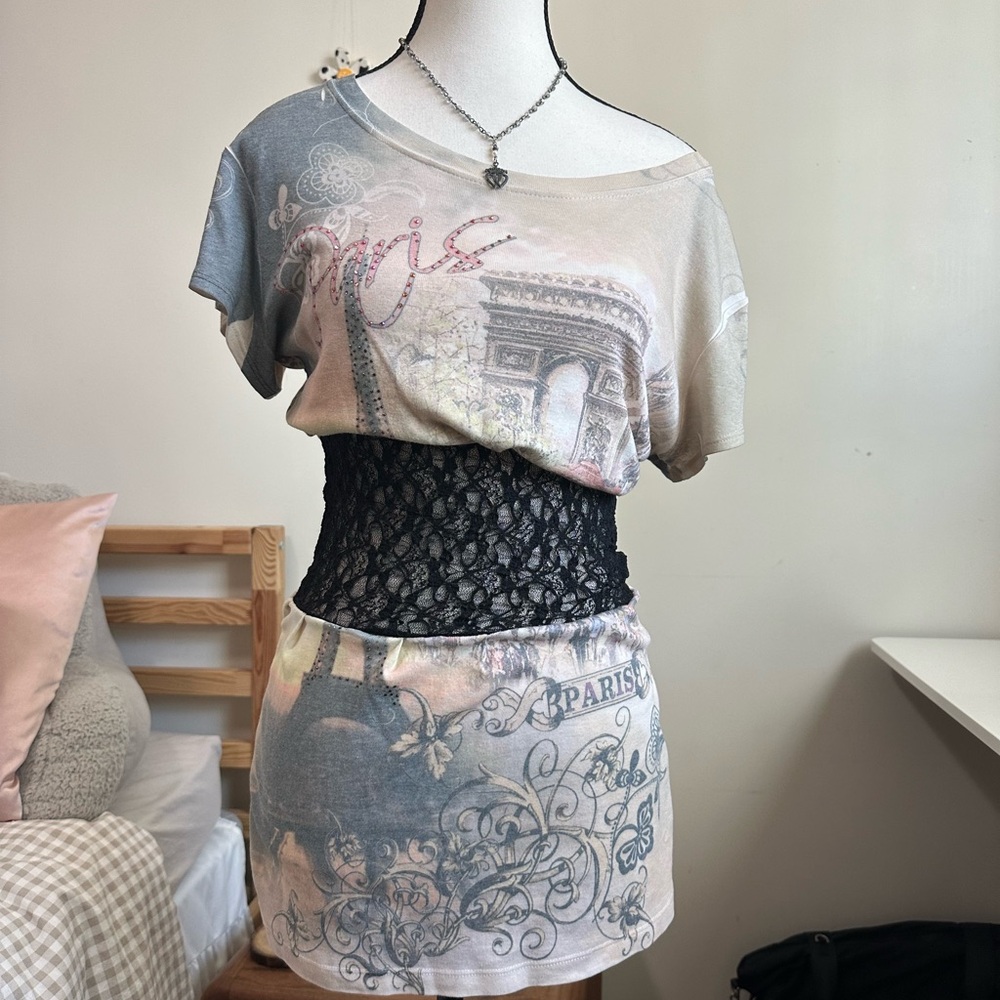 Paris Graphic Dress with Lace Waist